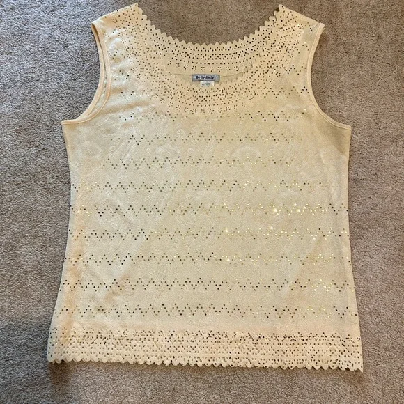 Women’s Cream Scalloped Eyelet Tank Top with Sequin Sparkles ✨ - Picture 3 of 6
